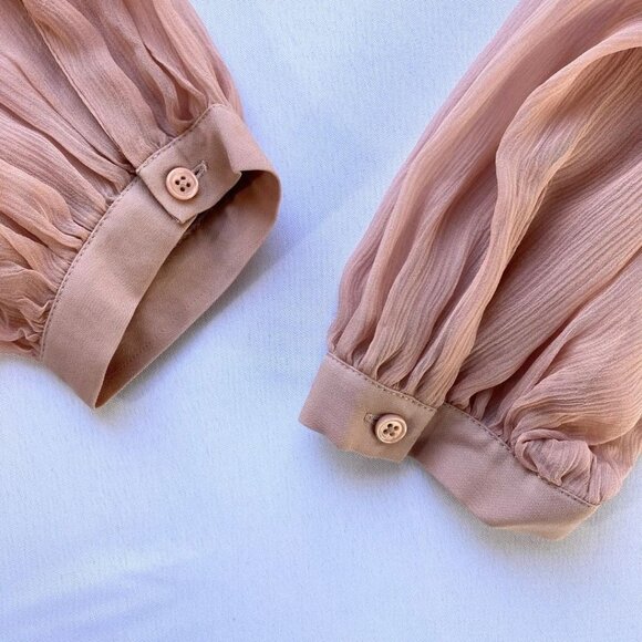 NWT 7 FOR ALL MANKIND SILK BLEND BLUSH PINK TIE-NECK SHEER BLOUSE - L - Picture 10 of 12